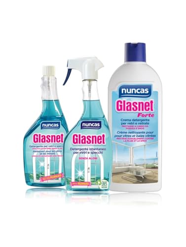 Bundle of Nuncas Glasnet Detergente per Vetri e Specchi + Nuncas Glasnet Detergente Ricarica + Nuncas Glasnet Crema Detergente Grandi Vetri e Vetrate Forte