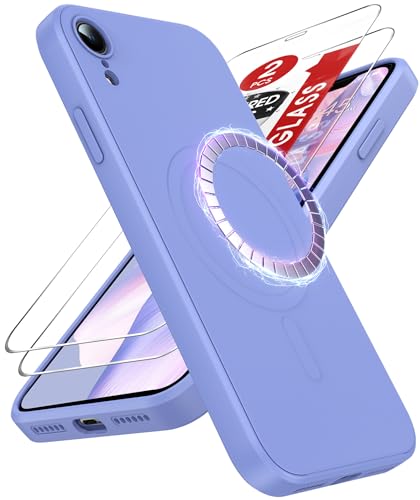 Leyi ANK FYFD GL IPHONE XR PURPLE For Iphone-Xr Case: Xr Phone Case With 2Pcs Screen Protector[Compatible With Magsafe],Liquid Silicone Case With Magnetic, Anti-Scratch Microfiber Lining Protective Case Iphone Xr Cute cover