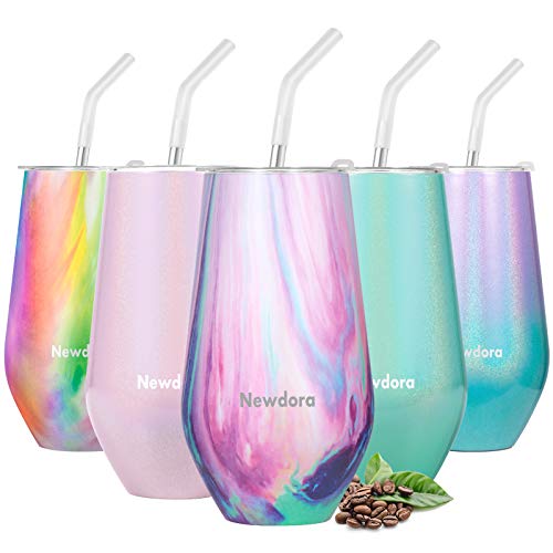 Newdora Termo Cafe 500ml, Tazas Café de Acero Inoxidable con una Pajita Reutilizable y dos Cepillos de Limpieza, taza termo cafe para llevar, Vaso termico, Oficina, Deporte, Viaje (arcoiris)
