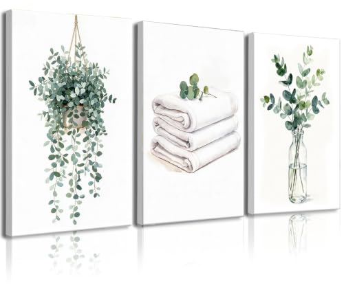 Image of Frimeeme Botanical Canvas Wall Art Sage Green Eucalyptus Set of 3