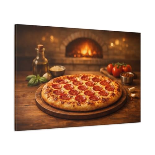 Impression sur toile pizza pepperoni vintage avec châssis épais de 3cm