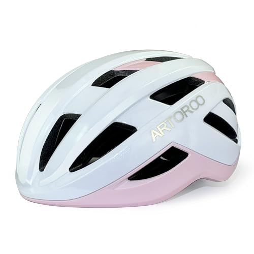 ARTOROO Adult Road Bike Helmet for Women -Removable Liners & Size Adjustable- Road Bicycle Helmets in Mountain, for Youth & Adult Men and Woman (White Pink)