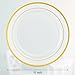 Vplus 100 Piece 10 Inch Gold Plastic Plates Disposable, Heavy Duty White Elegant Durable Dinner Plastic Party Plates with Gold Rim Perfect for Party Christmas