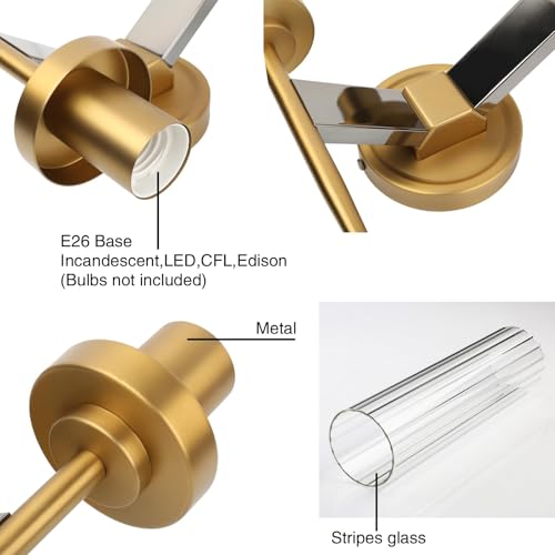 Image of PERMO wall sconces 2 Lights Glod Wall Light Fixtures with 2.8 inch Cylindrical Clear Glass Shade Brass Double sconces for Living Room Bathroom Corridor Mirror Bedroom