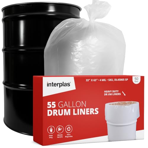 55 gallon commercial drum liner -4 Mil BPA-Free LDPE, Leak-Resistant – 38" x 63" – Fits Open-Head Barrels – 50 Liners per Roll