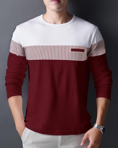 Image of Noble Monk Men Full Sleeve Round Neck T-Shirt | Printed Sleeves |Regular fit Tshirt for Men