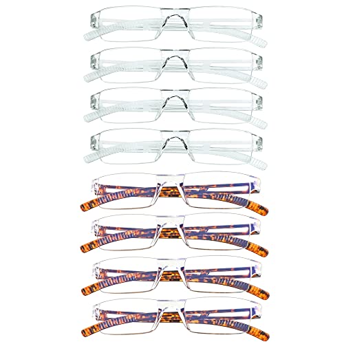 Image of 8 Pack Reading Glasses, Blue Light Blocking Computer Reading Glasses for Women and Men, Lightweight Readers (4 Clear+4 Tortoise,+2.50Magnification)