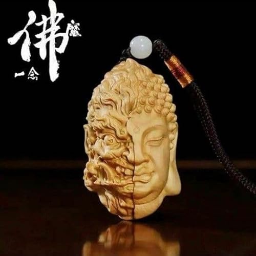 仏と魔の二面性 ストラップ 木彫り 根付 仏教 ブッダ 仏陀 悪魔 煩悩 仏魔 仏像 悪魔 携帯
