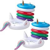 2 Pack Unicorn Party Games Ring Toss Game for Party Unicorn Inflatable Flotating Swimming Ring Toss Game for Pool Games for Kids Unicorn Party Favors Supplies Unicorn Party Decorations (Come with a Gift Box)