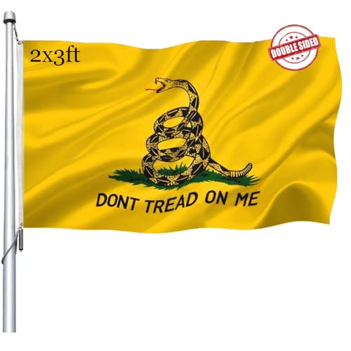 Dont Tread on Me Double Sided 2x3 Outdoor- Heavy Duty Dont Tread on Me Gadsden Flags -Tea Party Rattlesnake Flags Banner with 2 Brass Grommets 4 Rows Stitched