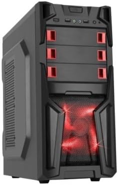 DIYPC Solo-T1-R Black USB 3.0 ATX Mid Tower Gaming Computer Case with 2 x Red Fans (1 x 120mm LED fan x front, 1x120mm fan x rear) Pre-installed