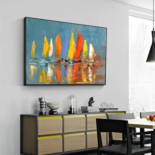 Tableau mural de bateau à voile encadré d'art moderne extra large