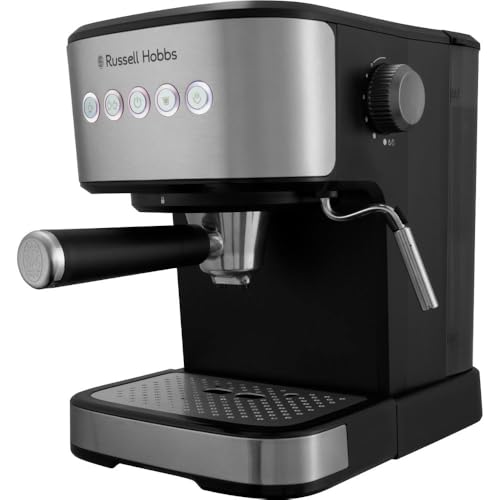 Russell Hobbs Cafetera Espresso [Compatible con cápsulas o café molido] Heaton (vaporizador, presión de 15 y 20 bares, depósito de 1,5 L, calienta tazas, doble o simple, acero inoxidable) 28700-56