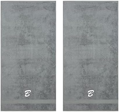 Monogrammed Towels, Hotel & Spa Quality, Super Soft, Highly Absorbent, 100% Turkish Genuine Cotton Personalized 2 Piece Bath Towel Set for Bathroom, Spa, Gym, Shower, Pool, College Dorm, Grey