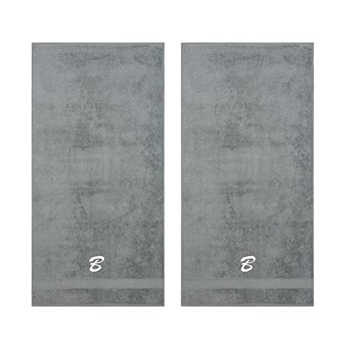 Monogrammed Towels, Hotel & Spa Quality, Super Soft, Highly Absorbent, 100% Turkish Genuine Cotton Personalized 2 Piece Bath Towel Set For Bathroom, Spa, Gym, Shower, Pool, College Dorm, Grey #TOP28