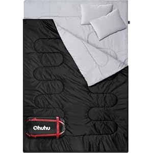 Ohuhu 寝袋 シュラフ 封筒型 耐寒温度-5度 2人用 丸洗いok 連結可能 枕付き