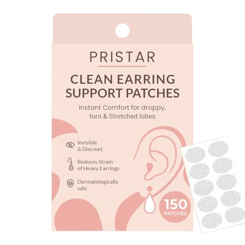 Image of Pristar 150 Count Earlobe Support Patches for Women - Ear Lobe Support for Earrings, Prevent Sagging & Drooping, Comfortable Backs for Heavy Earrings