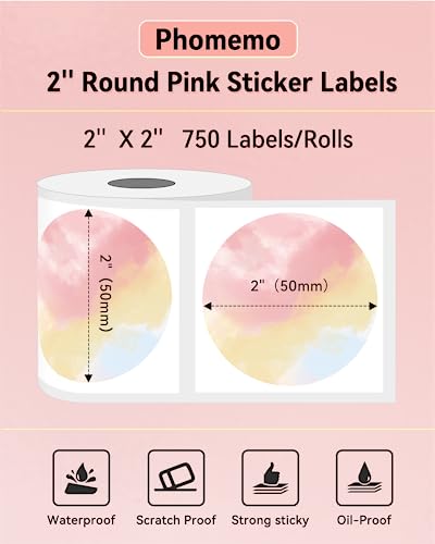 Image of Phomemo Genuine 2 inch Gradient Circle Thermal Labels, 2x2 Self-Adhesive Round Sticker Label, Circular Direct Labels Compatible with Phomemo Shipping Label Printer, 750 Labels /Roll,Commercial Grade