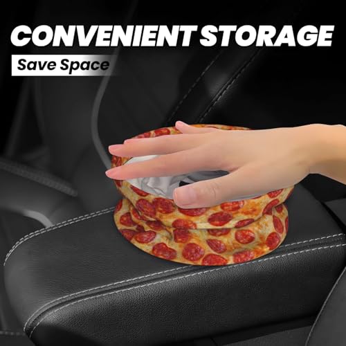 Image of Car Garbage Bag Pizza Pepperoni Mini Car Trash Bin Portable Collapsible Waterproof Rubbish Bag for Car Accessories Back Front Seat Cup Holder