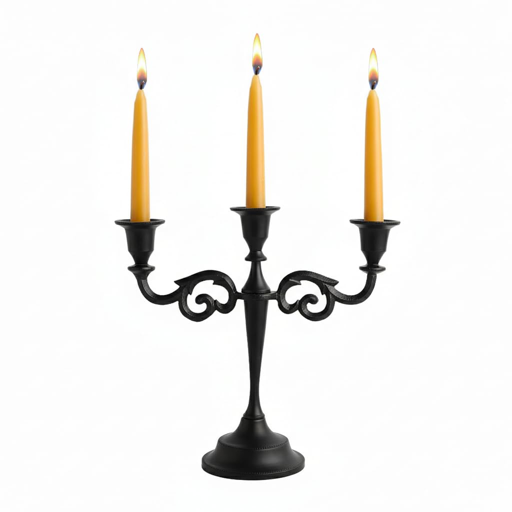 Rely+ Three Arm Candelabra 11inch Tall Candle Holder. Black Candlesticks Holder for Table.Candelabra Candle Holders