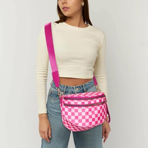 Image of hibear Checkered Crossbody Bag Spacious Bum Bags for Women Nylon Crossbody Fanny Packs Checkered Purse Belt Wallet