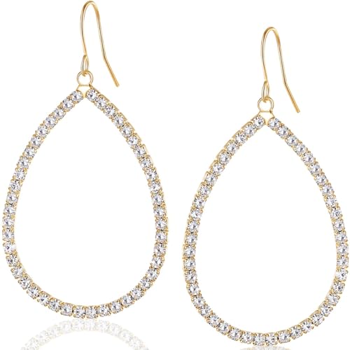 Simulated Diamond Teardrop Dangle Earrings For Women - Gold or Silver Tone with Cubic Zirconia - Hypoallergenic and Safe for Sensitive Ears