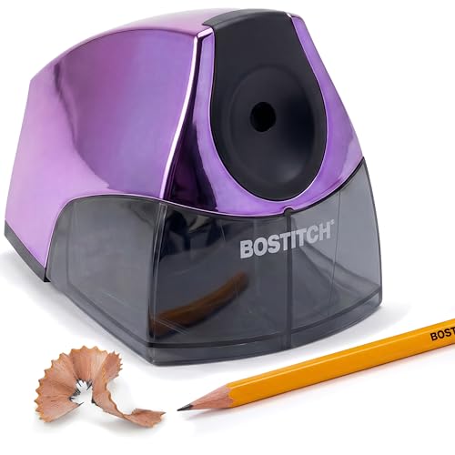Image of Bostitch Office Electric Pencil Sharpener for Classroom & Desk Use, Heavy-Duty Stall-Free Motor, High-Capacity Shavings Tray, Metallic Purple