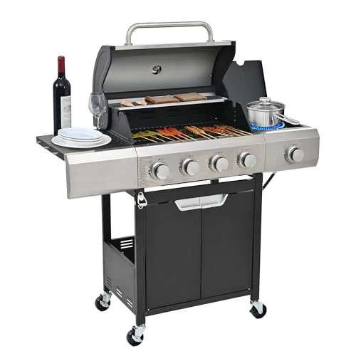 Endark 51000BTU|4-burner propane gas grill | Stainless steel construction | Dual side racks and wheels | Designed for patio, garden, and backyard cooking