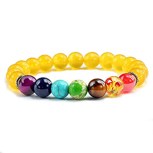 MOCHAMIK Naturstein Tigerauge 7 Chakra Armbänder & Armreifen Yoga Balance Perlen Gebet elastisches Armband Männer
