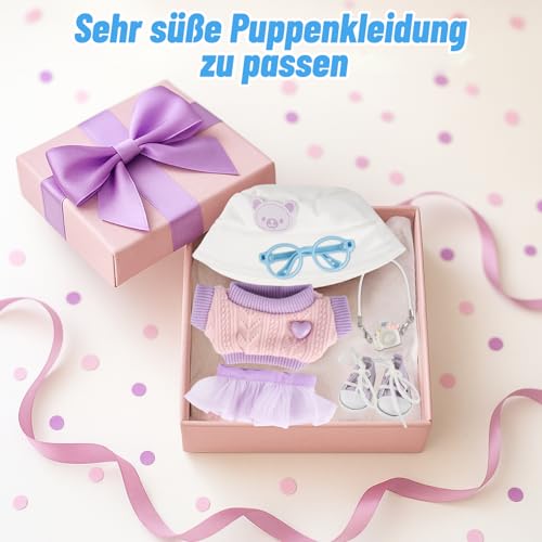 6 Stück Kleidung für Puppen - 17 cm Puppenpulloverkleid mit Mütze, Wasserflasche und Schuhen, Puppenzubehör, Puppenkleidungsset, Anziehgeschenk für Puppen