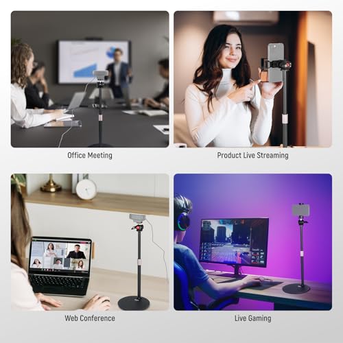 OTREST Suporte de webcam para mesa com suporte de telefone, cabeça esférica de 360°, rosca de 0,6 cm