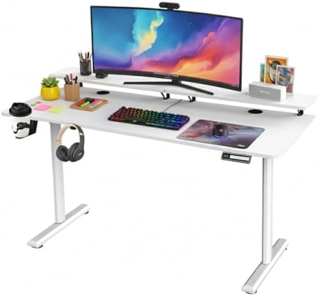 SOSINYA Mesa Escritorio Elevable 140x60 cm, Blanca, Soporte para ...