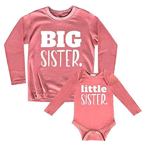 Image of Unordinary Toddler Big Sister Little Sister Matching Outfits Shirt Gifts Girls Newborn Baby Set (Mauve - Long Sleeve, Kid (5Y) / Baby (NB))