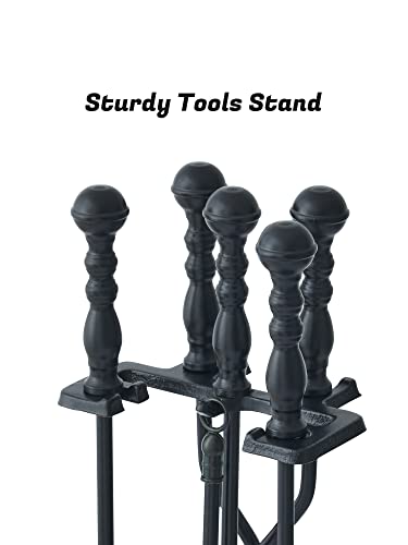Lichamp Fireplace Tools Set, 5-Pieces Indoor Outdoor Sturdy Fire Place Poker Sets with Retro Handle, FTS25BK - Thumbnail 5