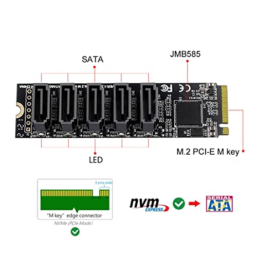 ChenYang CY M.2 NGFF NVME M-Key PCI Express to SATA 3.0 6Gbps 5 Ports Adapter Converter Hard Drive Expansion Card JMB585 2280 - Image 4