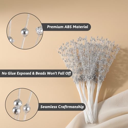 image for Josojoou 60 Pcs Wedding Pearl Sticks, 4mm Pearls String Beaded Bouquet