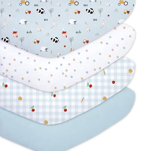 Little Grape Land Toddler Sheets 4 Pack – Baby Crib Sheets Fitted for Boys Girls, Standard Size 28x52‘’ Crib Mattress, Super Soft Breathable...