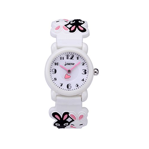 Boy's Girl's Watch,Kids 3D Cartoon Japanese Quartz Silicone Kids Watch, Age 3-10 Toys for 3-15 Year Old Boys Girls Birthday Present for Kids - Best Gifts (Rabbit White)