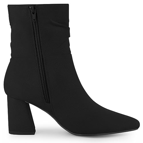 Allegra K Allegra K Women's Pointy Toe Slouches Zipper Chunky Heel Black Ankle Boots 9 M US