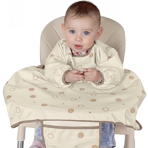 Image of MOTEERLLU Coverall Baby Feeding Bib for Eating,Long Sleeves Bib Attaches to Highchair and Table,Weaning Bibs