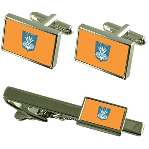 Bandera de Netanya Israel juego de gemelos masculinos y pisacorbatas para lucir en galas oficiales