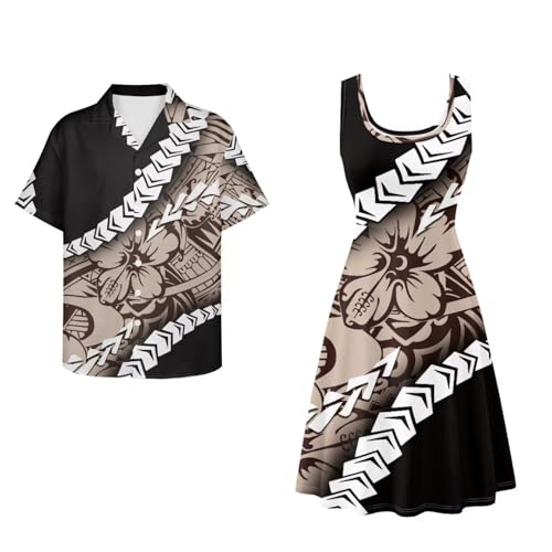 Image of Dreaweet Summer Dresses for Women A-Line Sleeveless Flowy Sun Dresses,Men's Casual Button-Down Shirts,Couple Matching Outfits