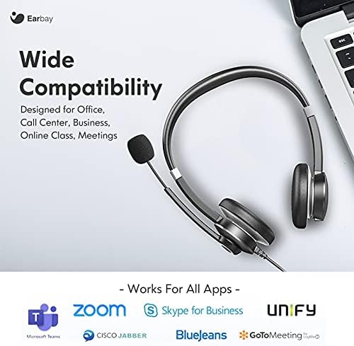 USB Headset With Microphone For Laptop, 3.5mm Jack On-Ear Headphones With Mic Noise Cancelling For PC, Wired Computer Headsets USB Type-C Adapter For Cell Phone/Call Center/Skype/Zoom/Webinar/Ms Teams