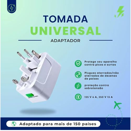 Kit 2 Adaptadores Tomada Universal Padrão Internacional Adaptador Mais de 150 Países Para Viagem Biv