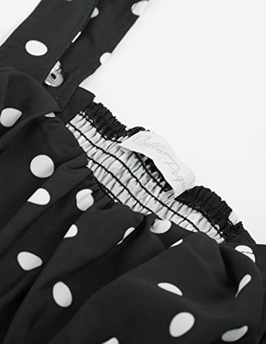 Vintage Dress For Women 1950S Summer Spaghetti Strap Ruched A-Line Flowy Swing Dress Black Polka Dot Dress S #TOP4