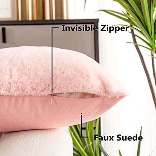Home Brilliant Pink Fur Cushion Covers 18x18, Lovely Gifts for Mom Girls Wedding Decor for Sofa Bed Couch Set of 2, (45 x 45cm, Pink) - Image 4