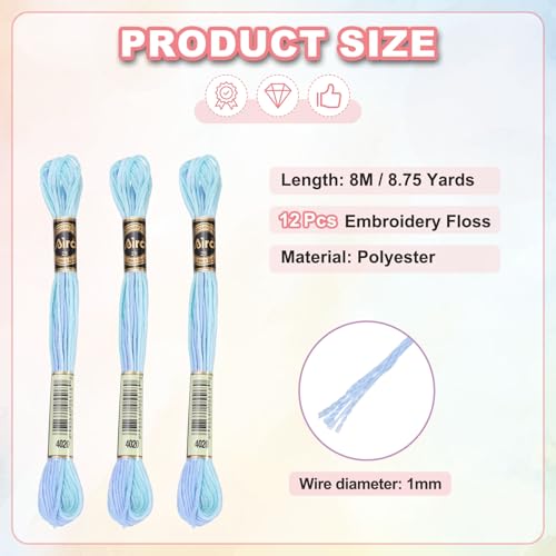 Image of PATIKIL 12 Skeins Embroidery Floss, Polyester Embroidery Threads Bracelets String for Cross-Stitch Hand Embroidery, Sky Blue