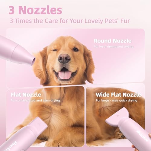 Image of Buenkee Handheld Dog Dryer, 3HP High-Velocity Pet Hair Blower, Pink