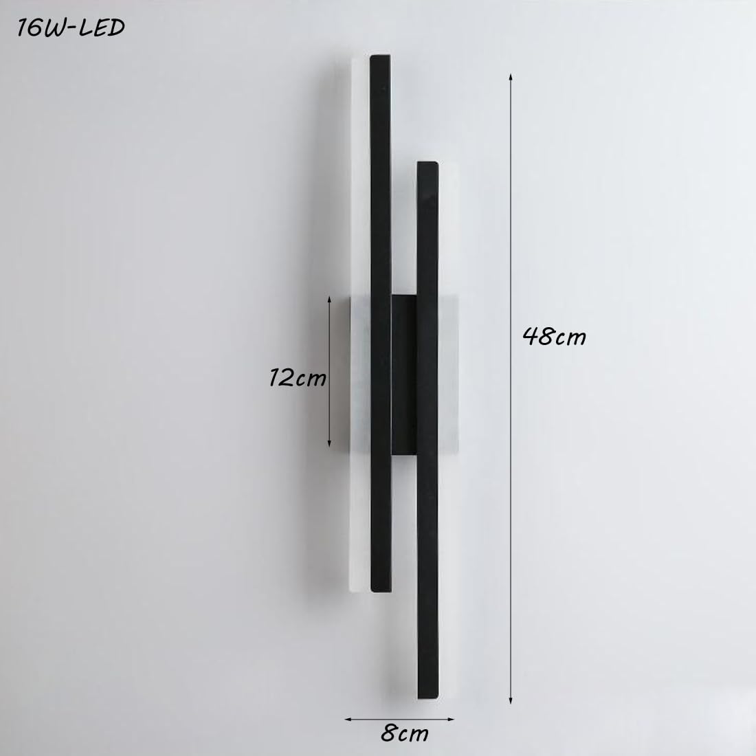 16W Wandleuchte Kreativ Korridor Lampe Schwarz Aluminium-Acryl-Schirm Wandlampe LED Dimmbar 3-Farben Schlafzimmer Nachttischlampe Modern Wandbeleuchtung für Flur Wohnzimmer Treppen Balkon Büro, 8*48cm