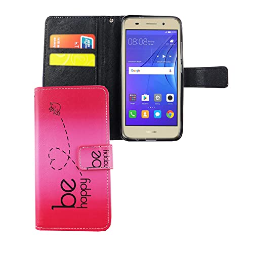 Étui cuir Huawei Y3 2017 rose Be Happy idéal pour vos sorties mains libres